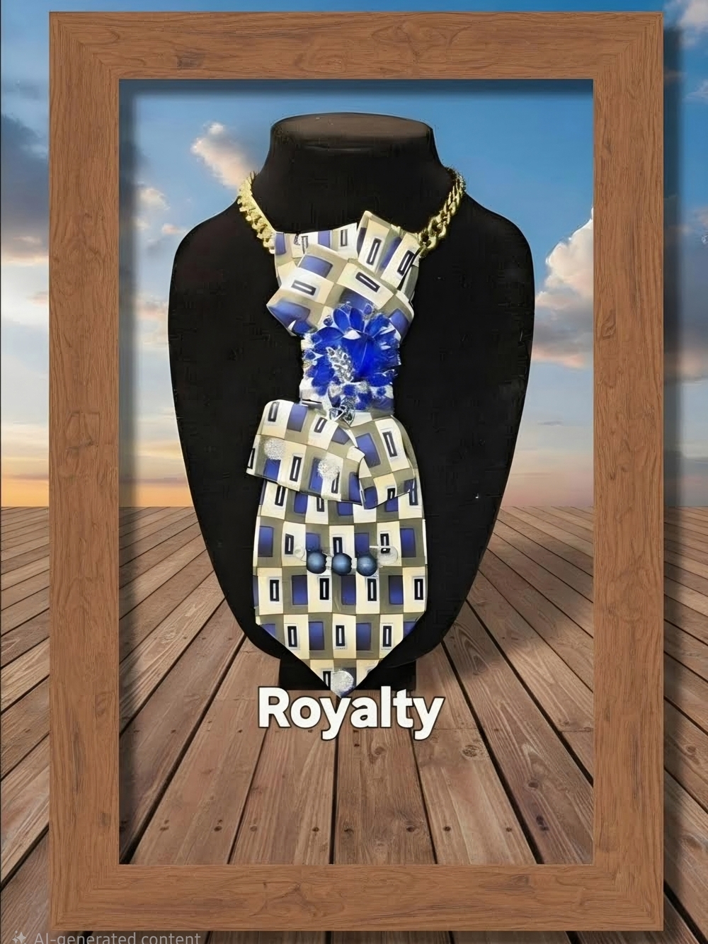 Royalty For Me Blue and Cream Statement Necklace with Gold Chain
